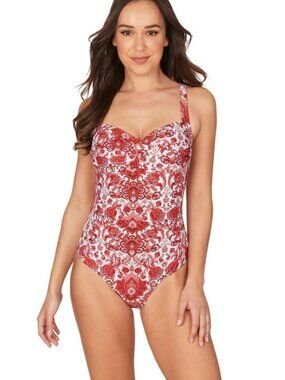 Nip Tuck Swim Sakina One Piece Swimsuit Red Floral Tummy Control Size 10 Beach